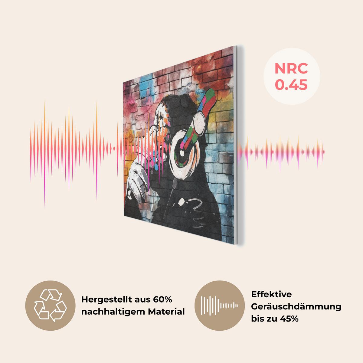 AKUSTIKBILD Affe - Graffiti - Musik Wanddeko 70x50 cm - Multicolor, Kunststoff (70/50/0.9cm) - MuchoWow