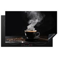 HERDABDECKPLATTE Kaffee - Schwarz - Bohnen - Heiß - Tasse Induktionsmatte 83x51 cm - Schwarz, Kunststoff (83/51.5/0.2cm) - MuchoWow