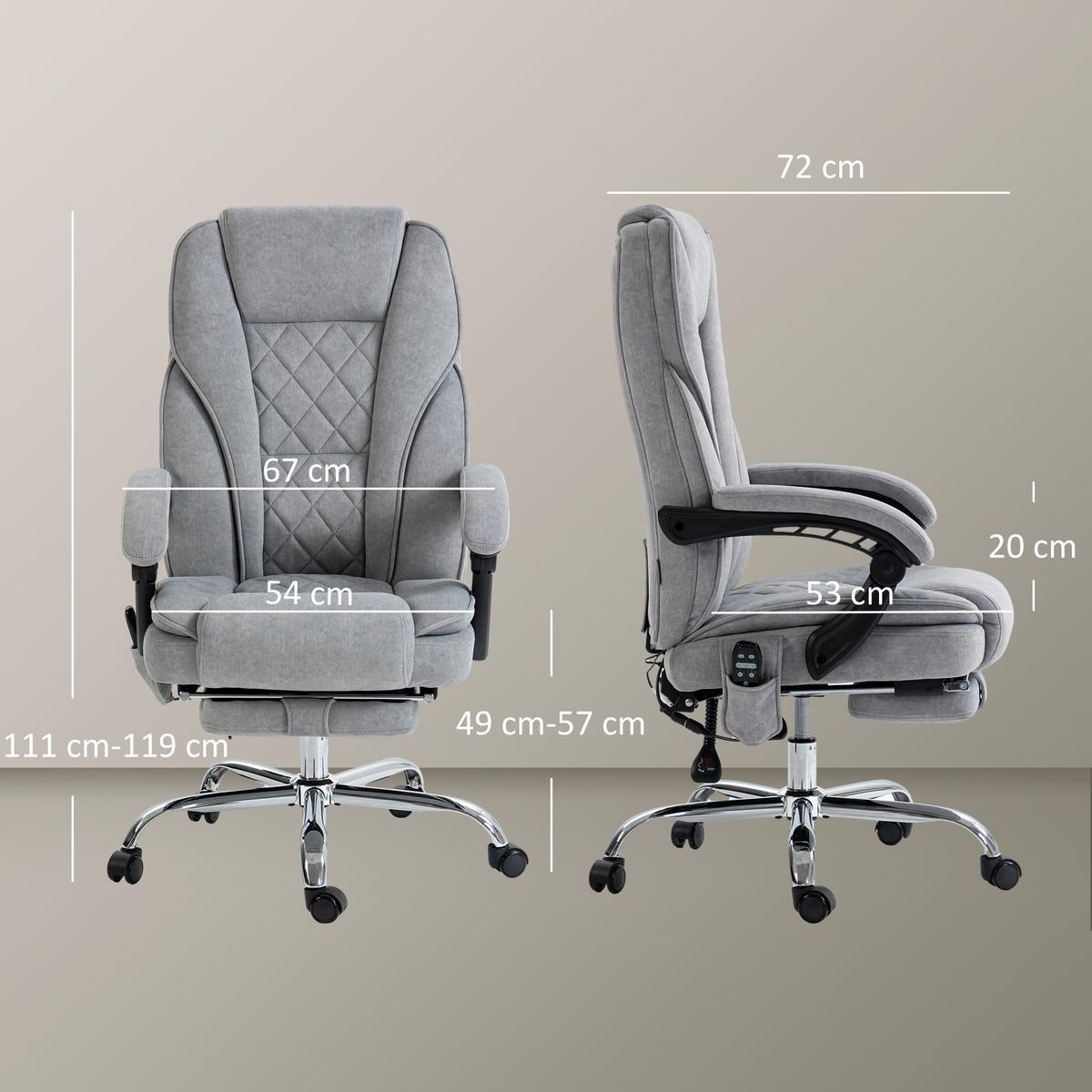 BÜROSTUHL mit Vibrtationsmassage, Ergonomischer Schreibtischstuhl mit Heizung - Grau, Metall (67/119/72cm) - Vinsetto
