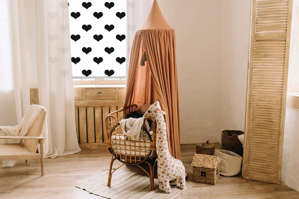 INNENROLLO - Fensterrollo - Rollo - 150x180 cm - Schwarze Herzen - Schwarz, Kunststoff (150/180/0.5cm) - TULUP