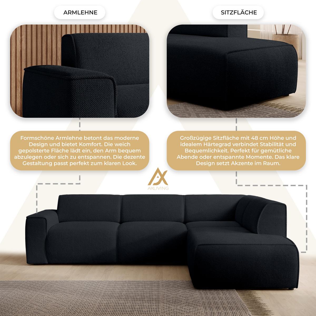 ECKSOFA L Form Didim Dunkelgrau 292/220/78 cm – großes Sofa stilvoll & bequem R - Schwarz, Kunststoff/Textil (292/220cm) - AX Living
