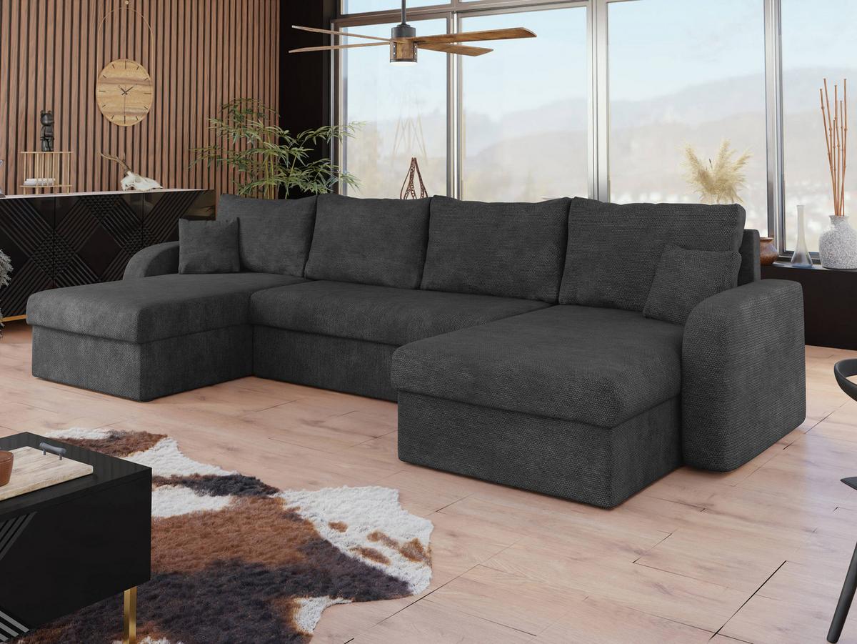 ECKSOFA Kris U Lux - Graphitfarben/Schwarz, Holz/Kunststoff (304/140cm) - MIRJAN24