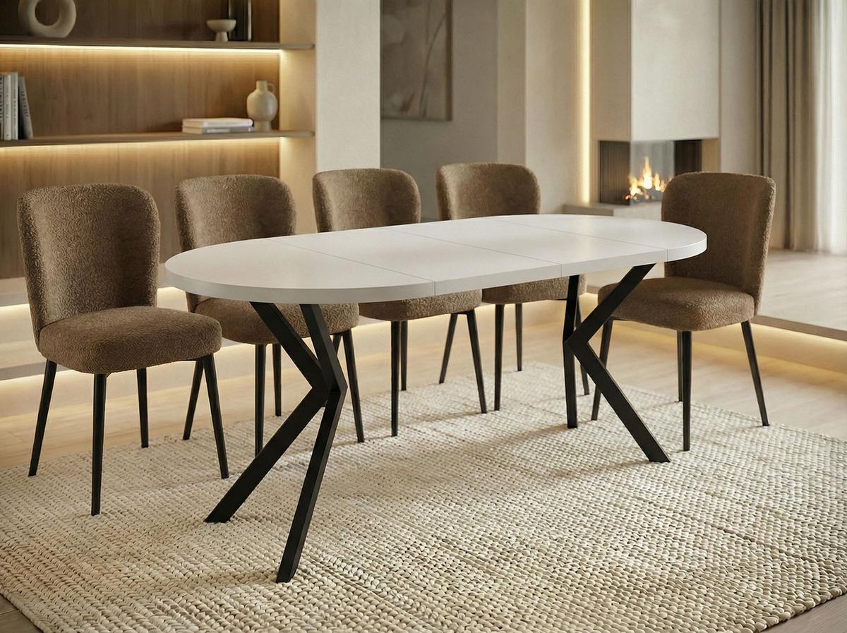 ESSTISCH Valeo runder ausziehbarer, Weiß 120-200/120/76 cm - Schwarz/Weiß, Holzwerkstoff/Metall (200/120/76cm) - WFL GROUP