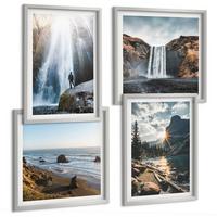 BILDER SET 4er Set - 50x50 cm & 40x60 cm Silberner Rahmen - Wasserfälle, Berge, Landschaften, Natur - Silberfarben, Kunststoff (50/50cm) - TULUP