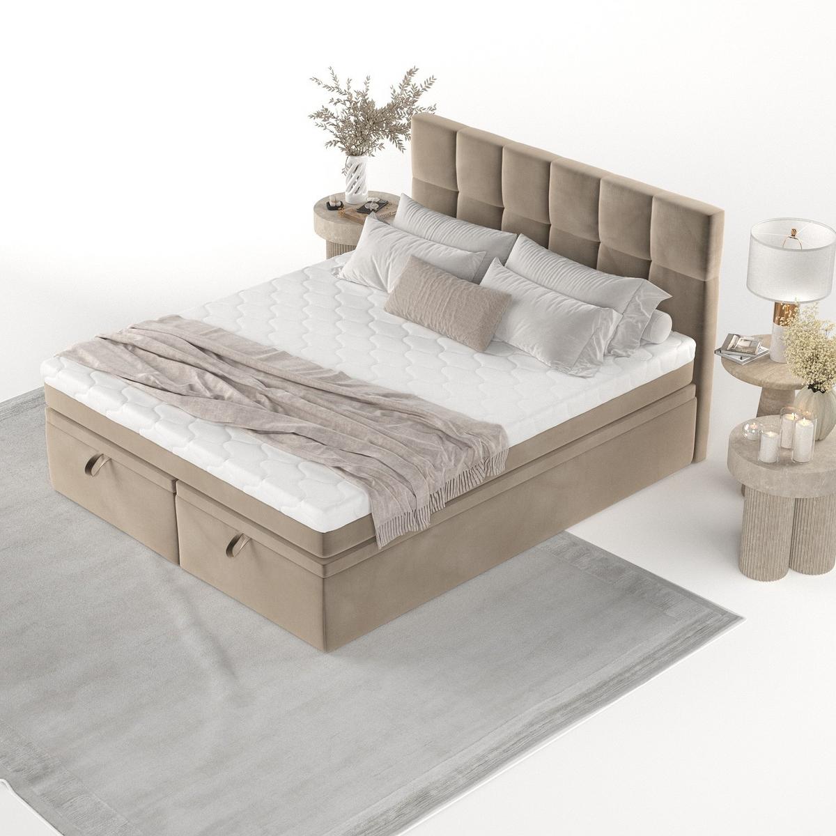 BOXBETT Elano 200/200 cm Taupe im Paros Stoff - Taupe/Schwarz, Holz/Holzwerkstoff (200/200cm) - AltaBeds