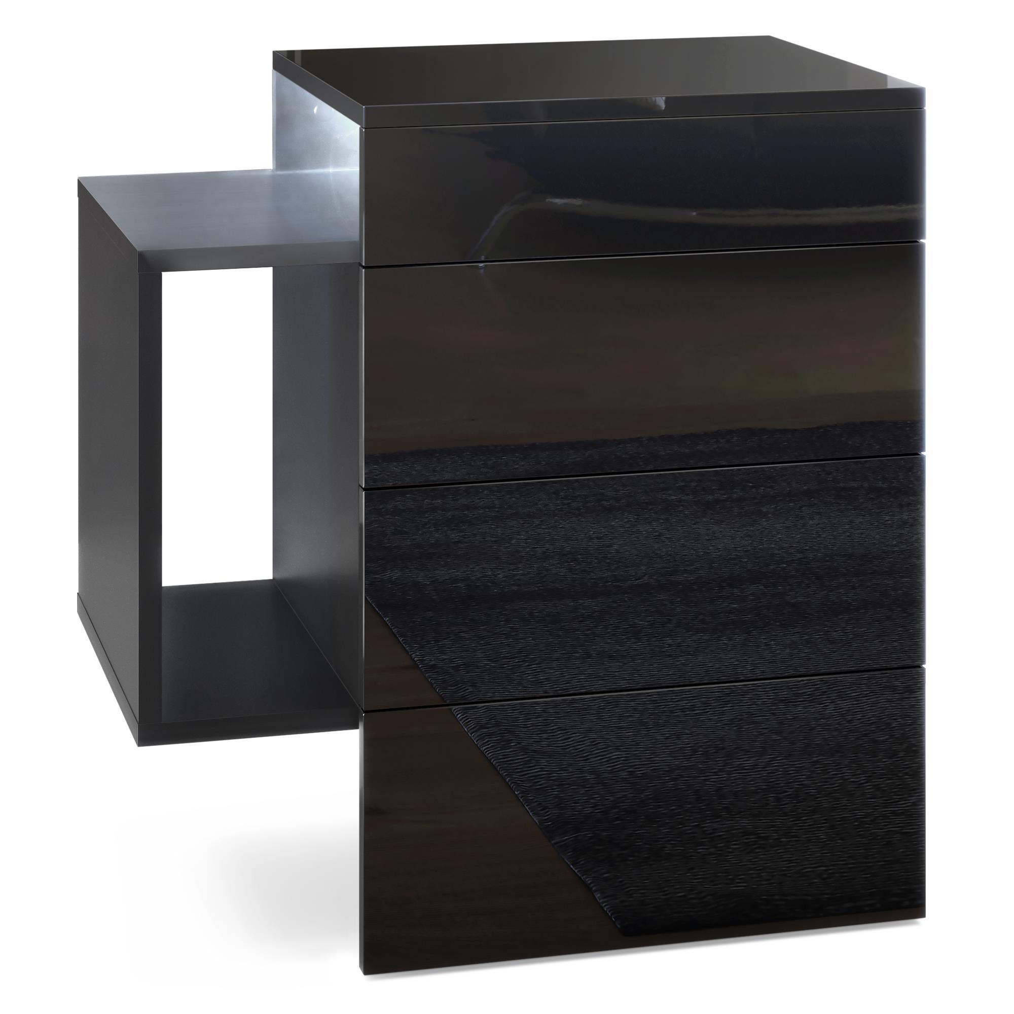 NACHTTISCH Queens Front in Schwarz Hochglanz - Schwarz Hochglanz, Holzwerkstoff (60/63/36cm) - Vladon