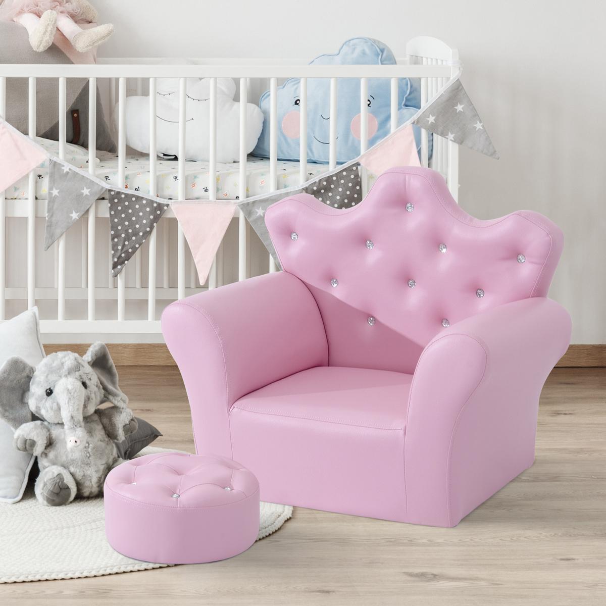 KINDERSOFA mit Ottomane Kindersessel Softsofa mit Kristallknöpfen Hocker Rosa - Rosa, Holz (405/49/58cm) - HOMCOM