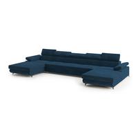 WOHNLANDSCHAFT VIVENTE Blau Velours-Stoff mit Schlaffunktion - Blau, Holz (410/89/190cm) - MASSENO