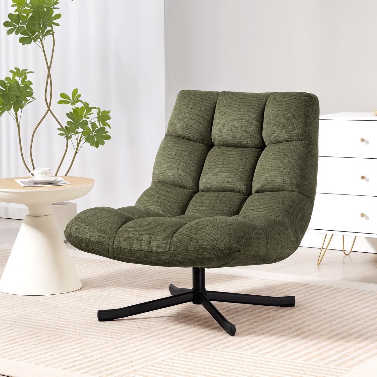 RELAXSESSEL Drehbar mit breiter Sitzfläche Chenille-Optik Grün - Schwarz/Grün, Textil/Metall (75/90/95cm) - HOMCOM