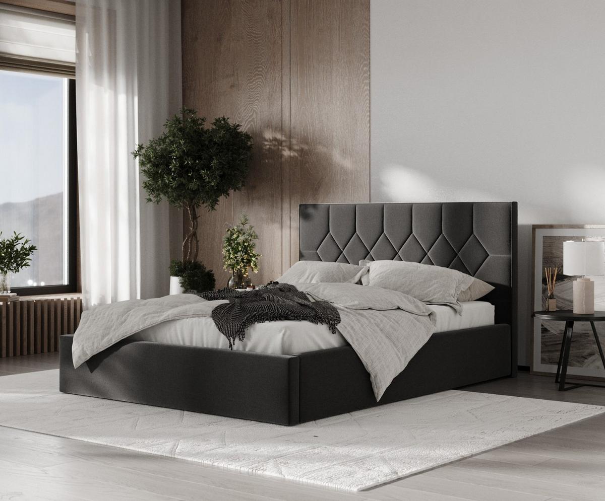 POLSTERBETT Brisa 160/200 cm Schwarz im Asti Stoff - Schwarz/Naturfarben, Holz/Holzwerkstoff (160/200cm) - AltaBeds