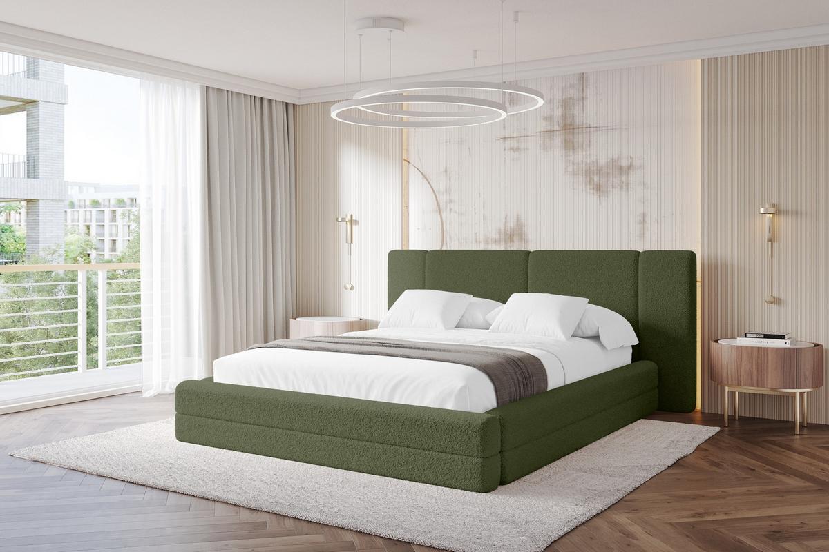 POLSTERBETT mit Bettkasten und Lattenrost, Bett mit Matratze H3/H4 - TEVO 140x200 Grün - Olivgrün, Holzwerkstoff/Textil (140/200cm) - ALTDECOR