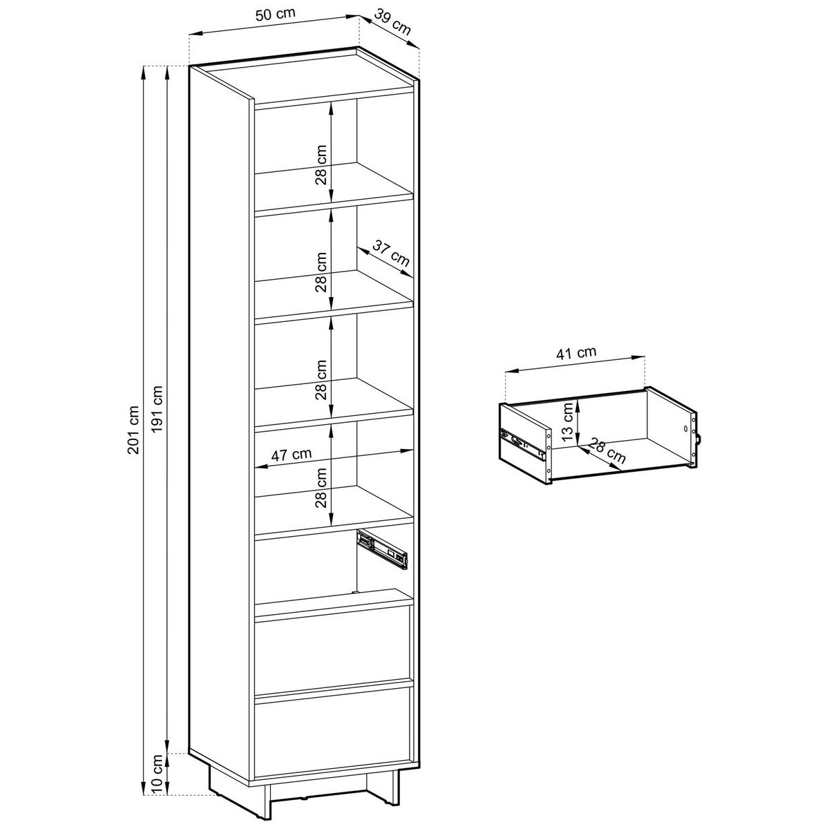 STANDREGAL Yasumi 50 cm - Eichefarben, Holzwerkstoff (50/201/39cm) - Selsey