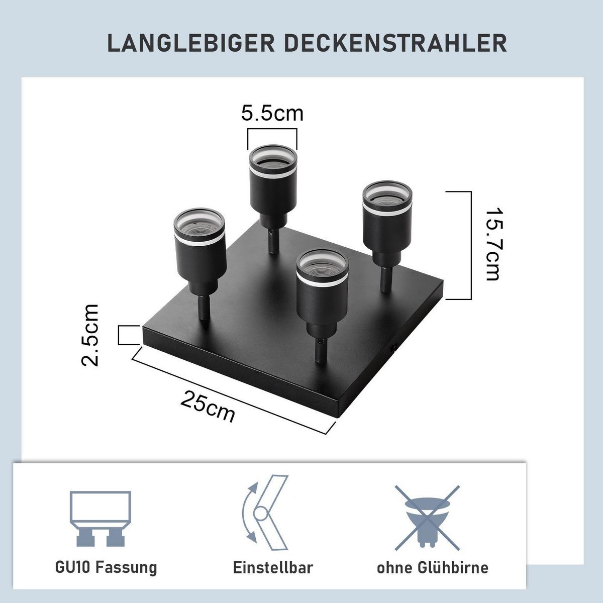 DECKENSTRAHLER Lippstadt 4-flammig 25/25/15.7 cm - Schwarz, Metall (25/25/15.7cm) - Nettlife