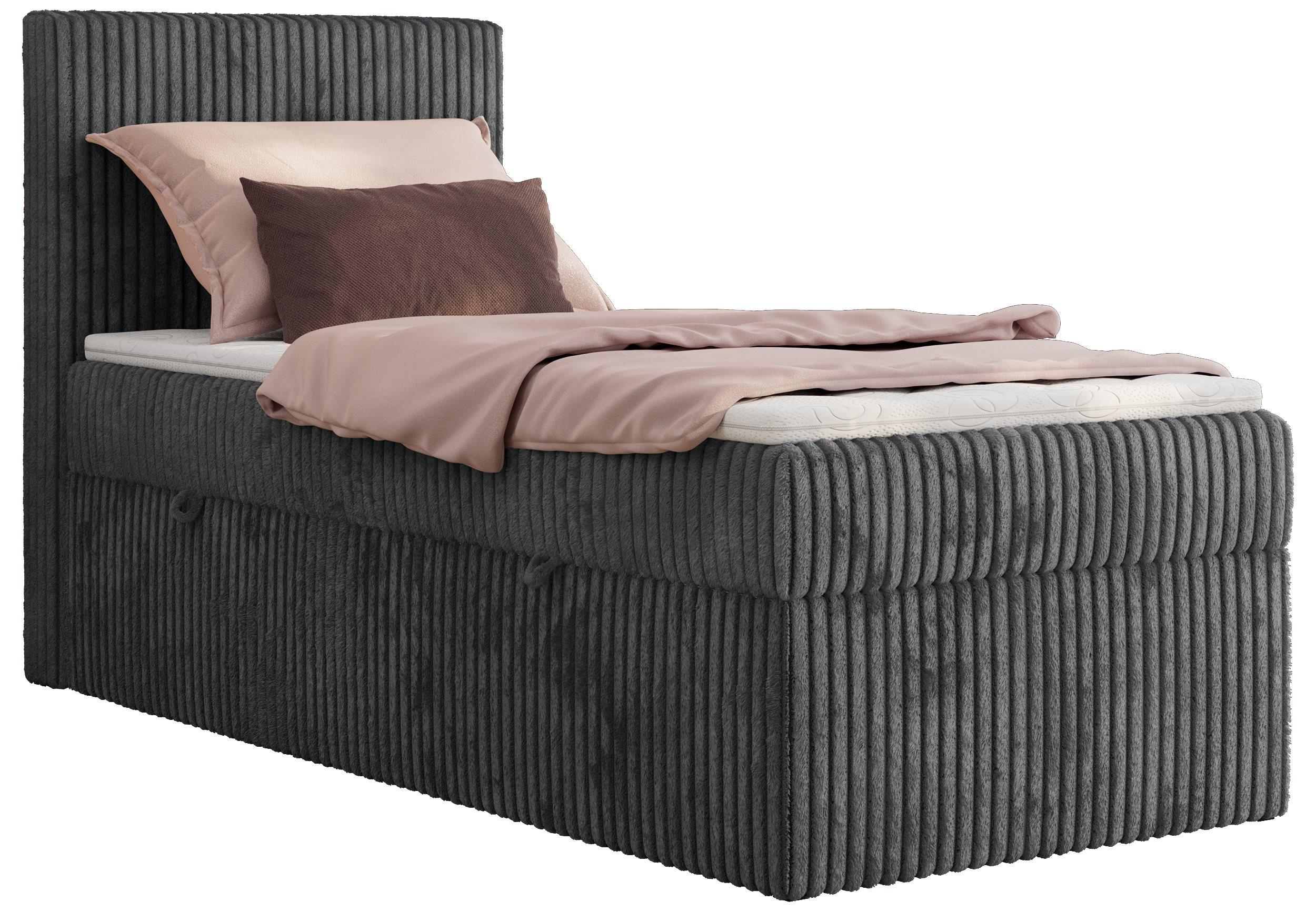 BOXBETT TILIANO 90/200 - Grau Cord - H3 - Visco Topper - Links - Grau, Textil (90/200cm) - MKS