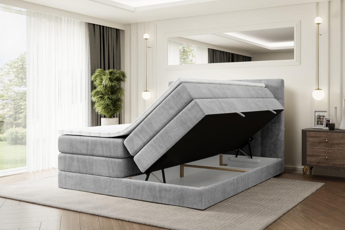 BOXSPRINGBETT MARCE KING - 140x200 - H3/H4 - Hellgrau - Hellgrau, Holzwerkstoff (140/200cm) - ALTDECOR