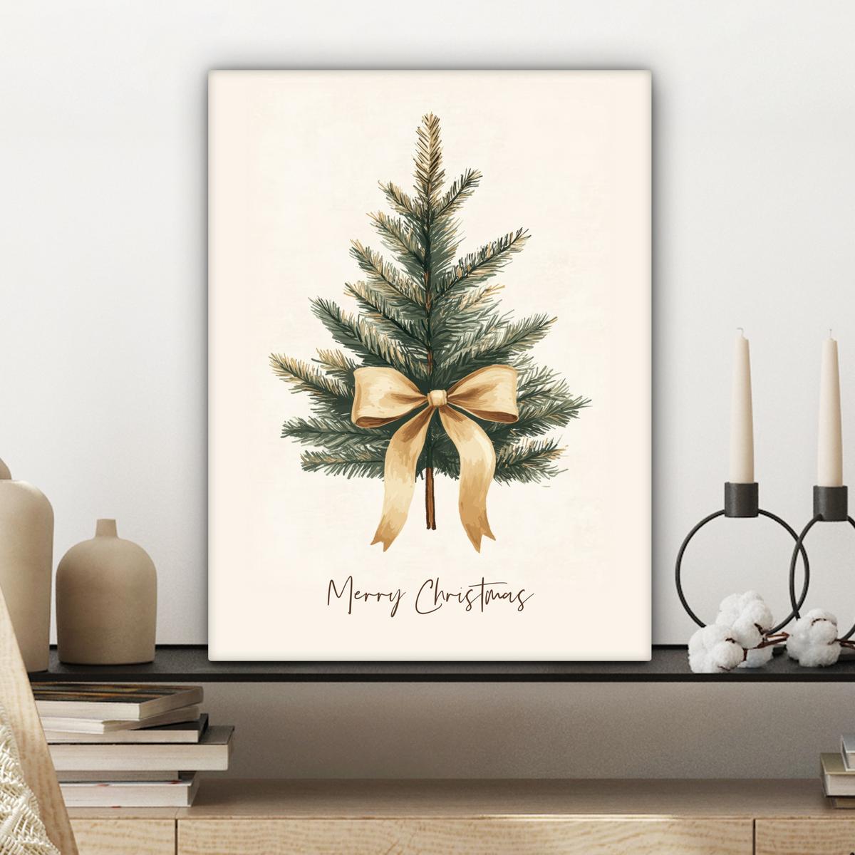 LEINWANDBILD Weihnachtsbaum - Weihnachten - Frohe Weihnachten - Beige Room Decor 30x40 cm - Sandfarben, Textil (30/40cm) - MuchoWow