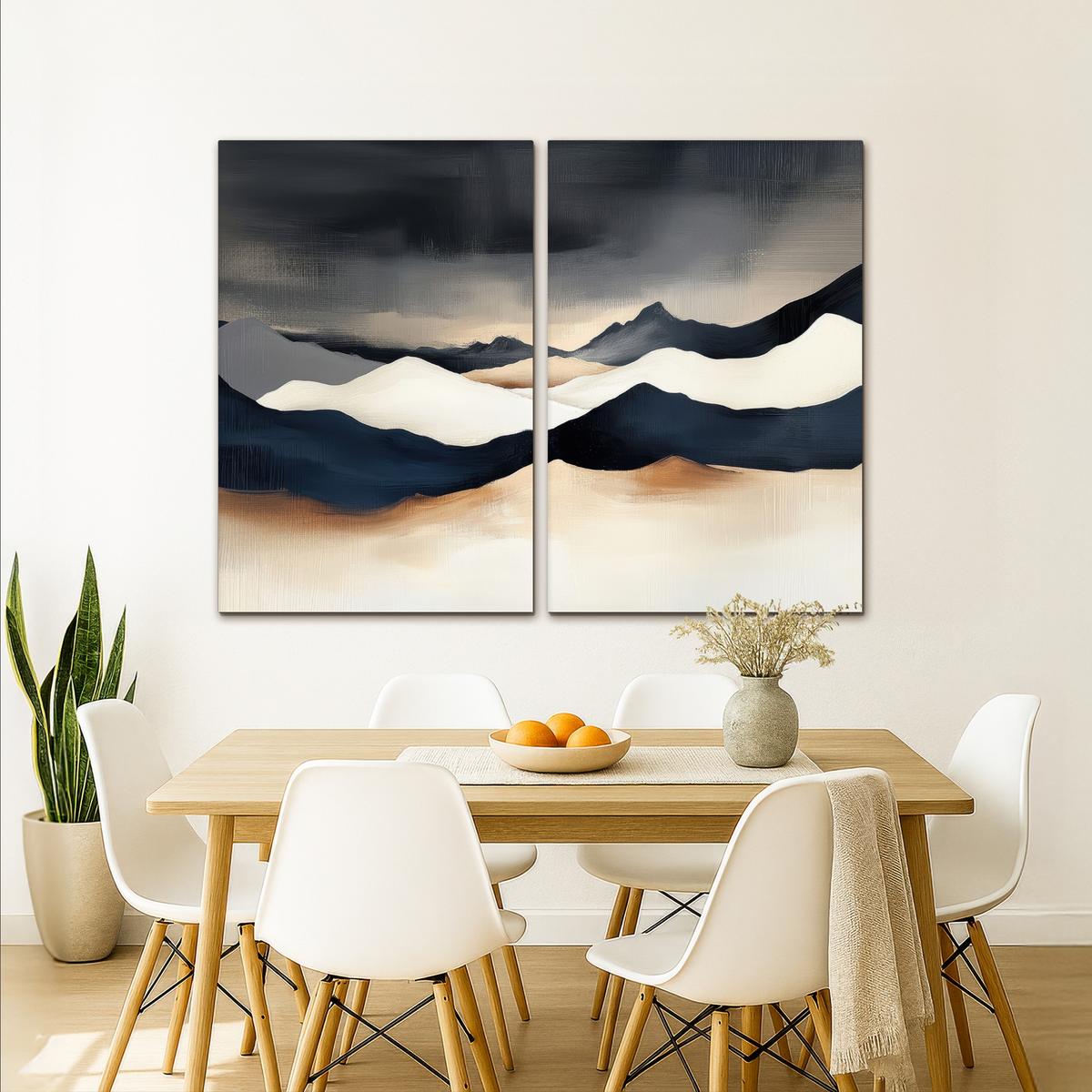 LEINWANDBILD 2er Set Landschaft - Abstrakt - Modern 160x120 cm - Dunkelblau, Textil (160/120cm) - MuchoWow