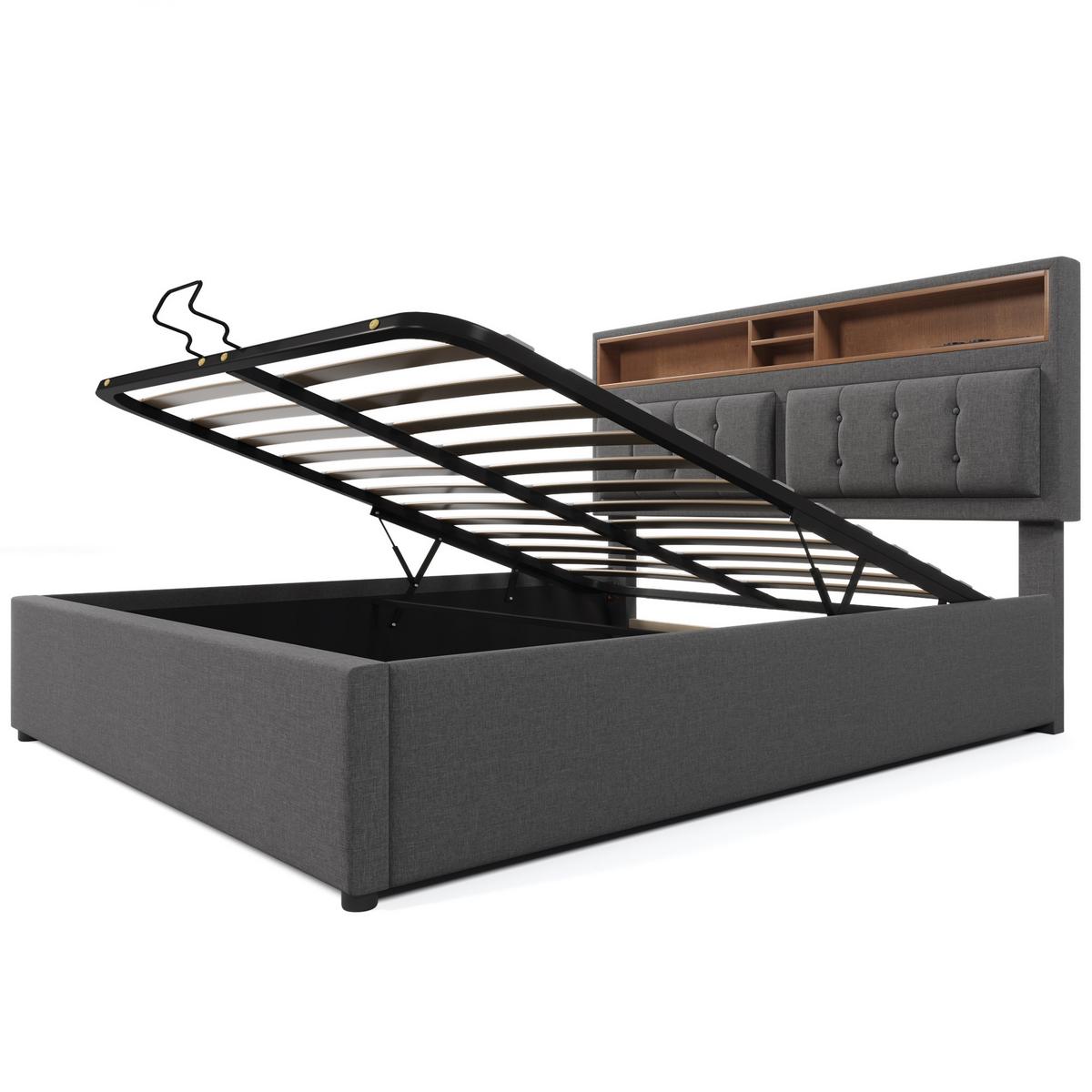 POLSTERBETT Grau 160x200cm mit Stauraum & USB-Anschluss - Grau, Holzwerkstoff/Textil (160/200cm) - Urban Meuble