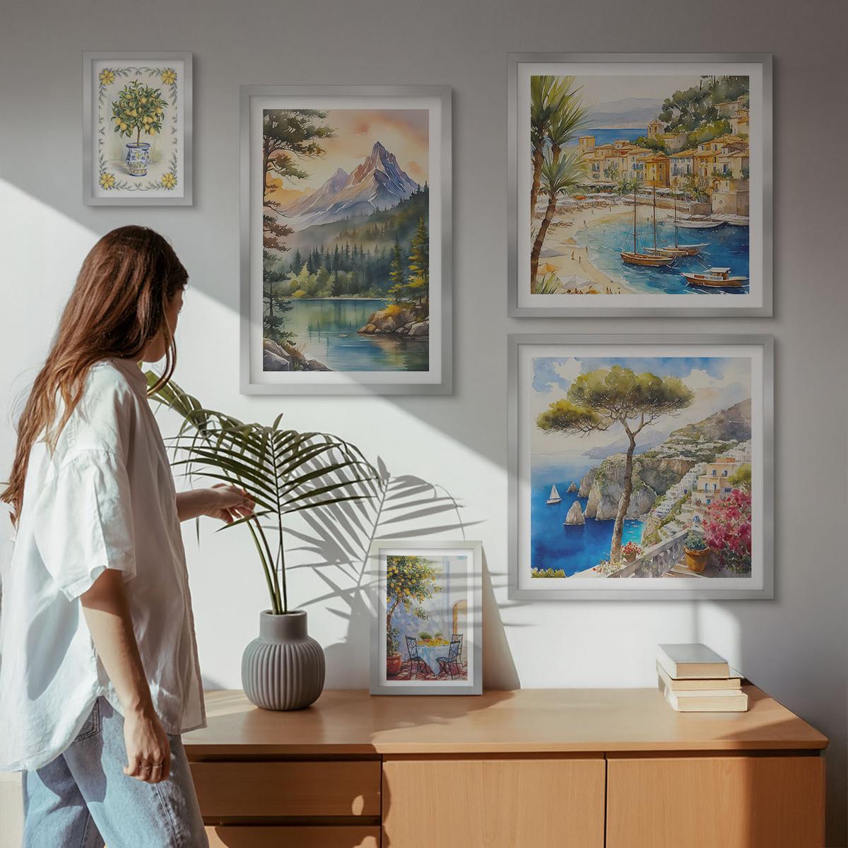BILDER SET 5er Set - 50x50 cm & 20x30 cm & 40x60 cm Silberner Rahmen - Zitrusfrüchte aus Italien - Silberfarben, Kunststoff (40/60cm) - TULUP