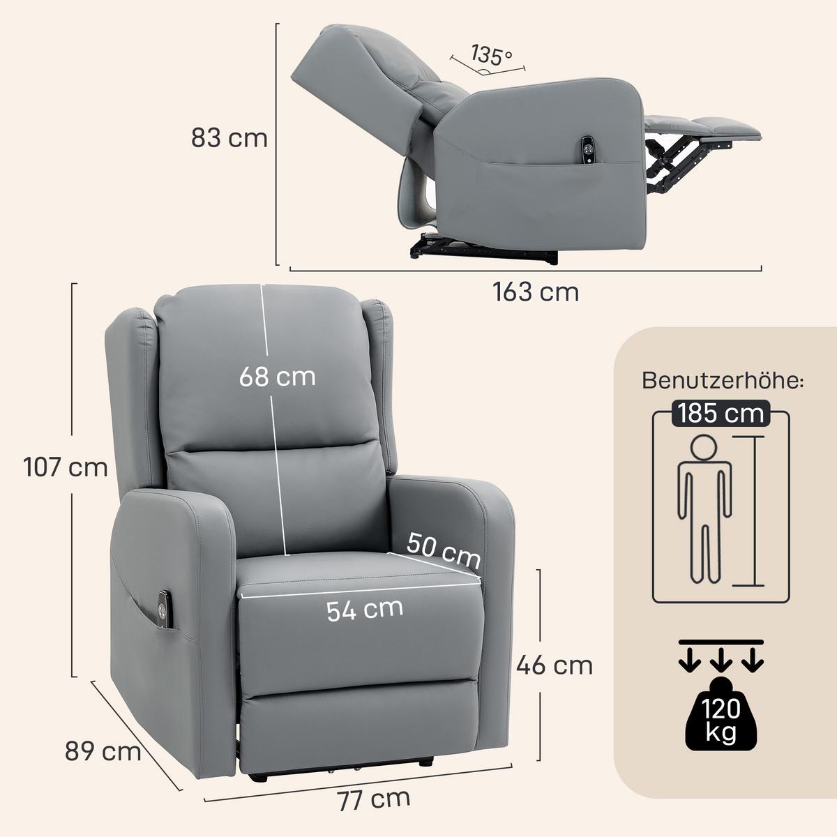 MASSAGESESSEL Elektrisch mit 3D Knetmassage Grau - Grau, Textil (77/107/89cm) - HOMCOM