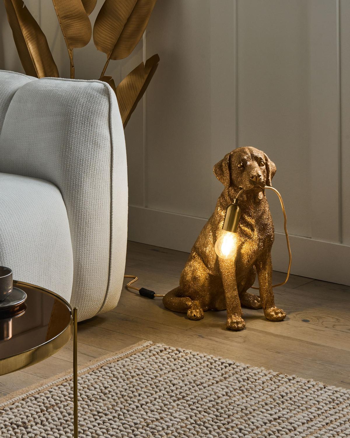 TISCHLAMPE Hund Gold Marley - Messingfarben/Goldfarben, Kunststoff (34/26/49cm) - Beliani