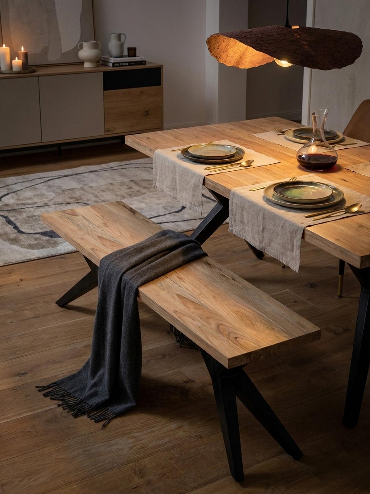 ESSZIMMERBANK Massivholz Metall Loft-Stil, Akazie 175x45x45 cm - Schwarz/Braun, Holz/Metall (175/45/45cm) - KADIMA DESIGN