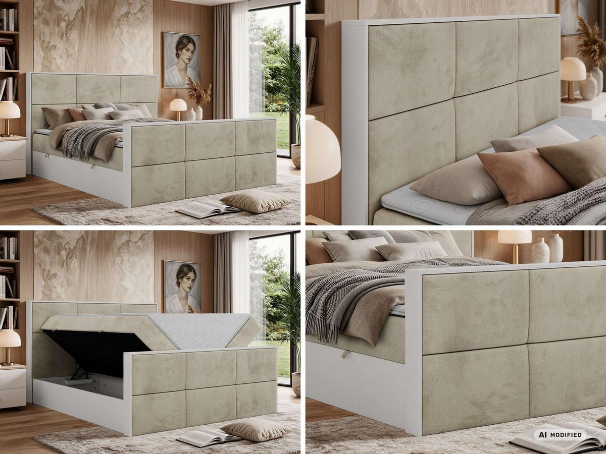 BOXBETT DELVIT DUO 140/200 - Beige Velvet - Topper Visco - H3 - Beige/Schwarz, Kunststoff/Textil (140/200cm) - MKS
