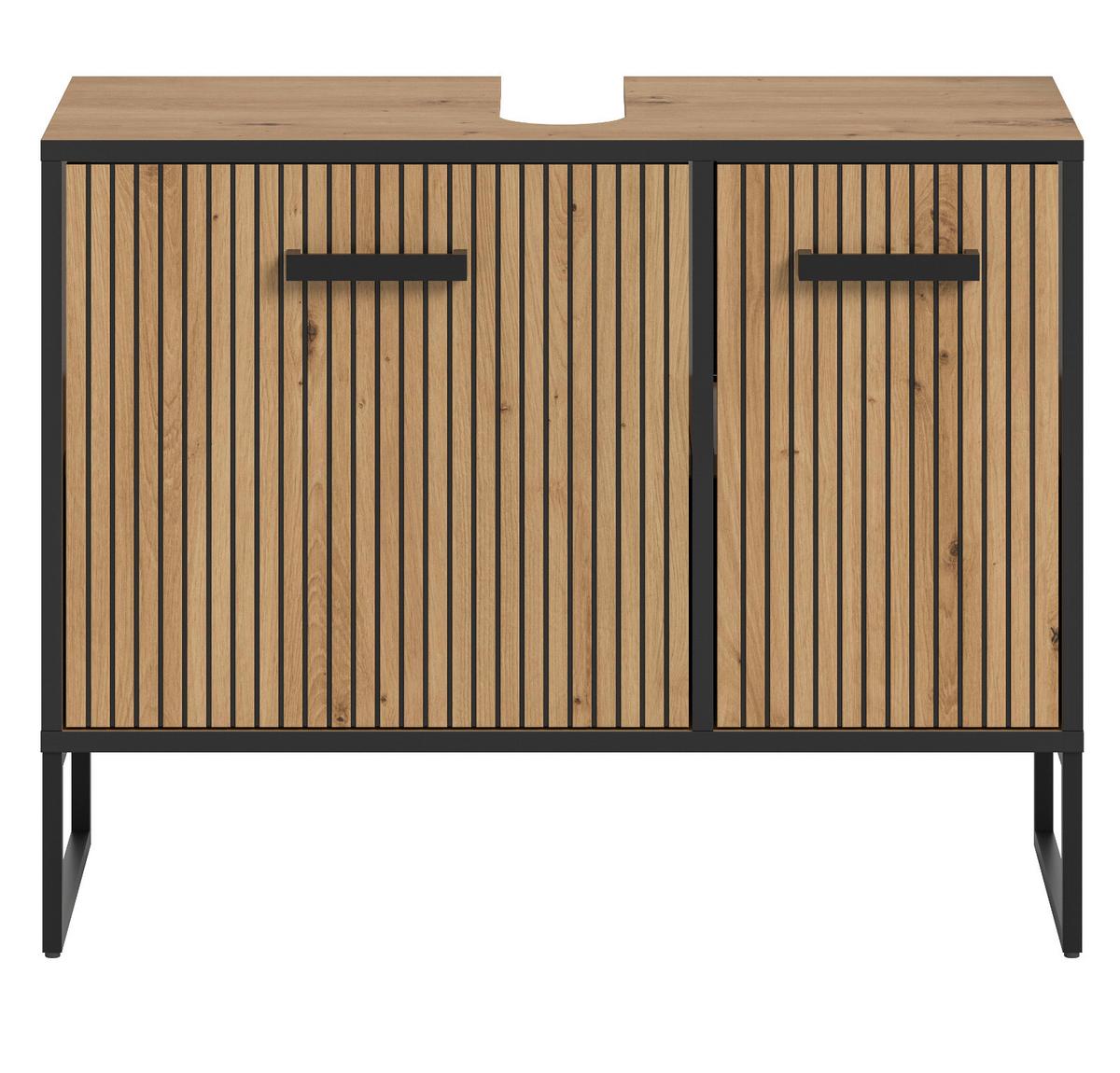 WASCHBECKENUNTERSCHRANK Eiche Artisan, schwarz 80 cm, Badezimmer Unterschrank mit Soft-Close - Schwarz/Eiche Artisan, Holzwerkstoff/Kunststoff (80/63/36cm) - Inn.Furn