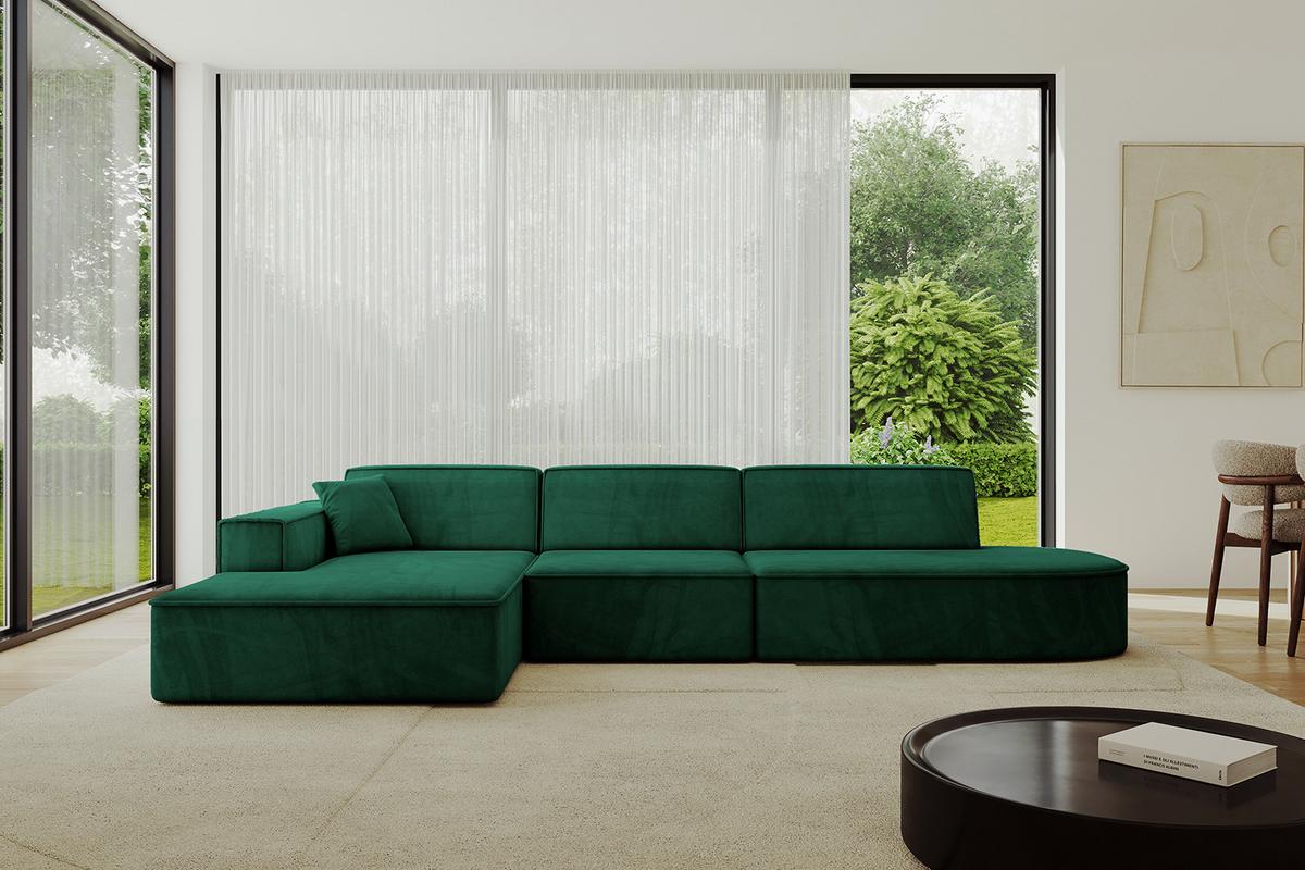 ECKSOFA Ottomane Links IREA-L2-v4 - 327x165x77 cm Grün - Dunkelgrün, Holzwerkstoff/Textil (327/165cm) - ALTDECOR