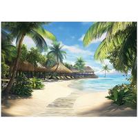FFOTOTAPETE 3D Effekt Strand Palmen Meer 250x175 - Multicolor, Papier (250/175cm) - Wallarena