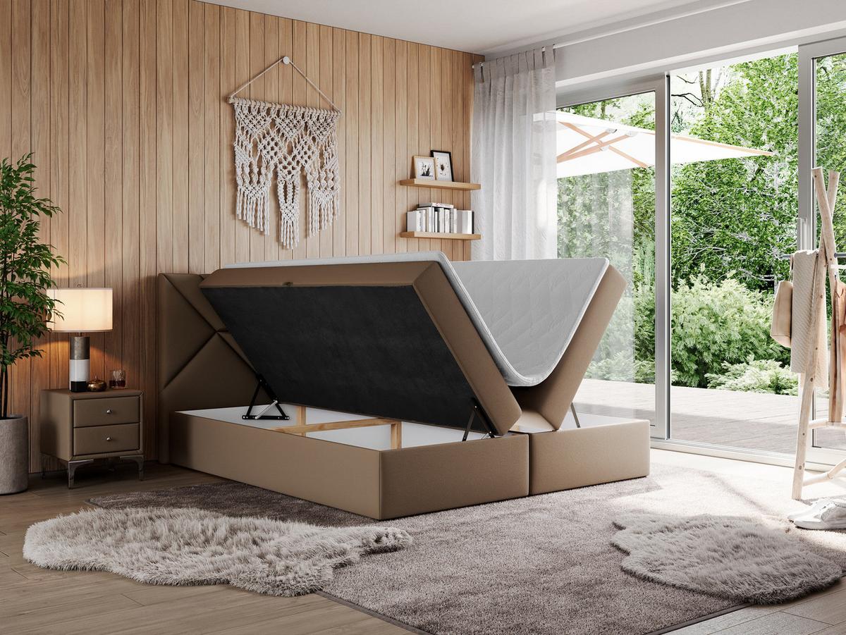 BOXBETT NEOMI 200/200 - Braun Kunstleder - H3 - Visco - Braun, Holz/Textil (200/200cm)