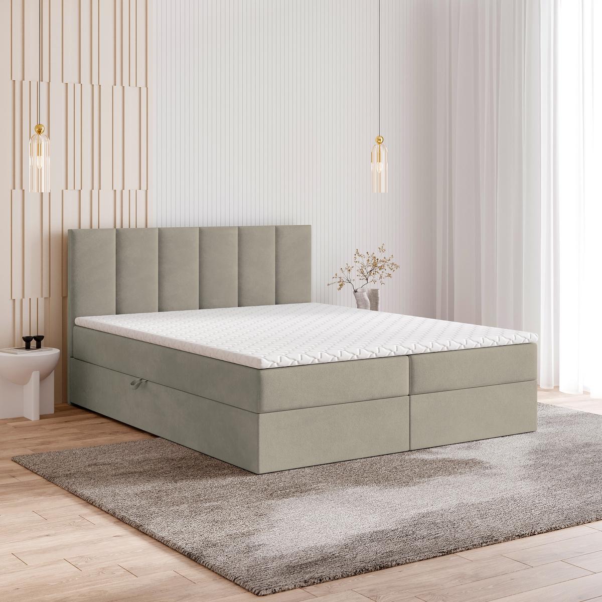 BOXBETT MERIL 140x200 cm mit Matratze und Topper - Beige - Beige, Holz (140/200cm) - MASSENO