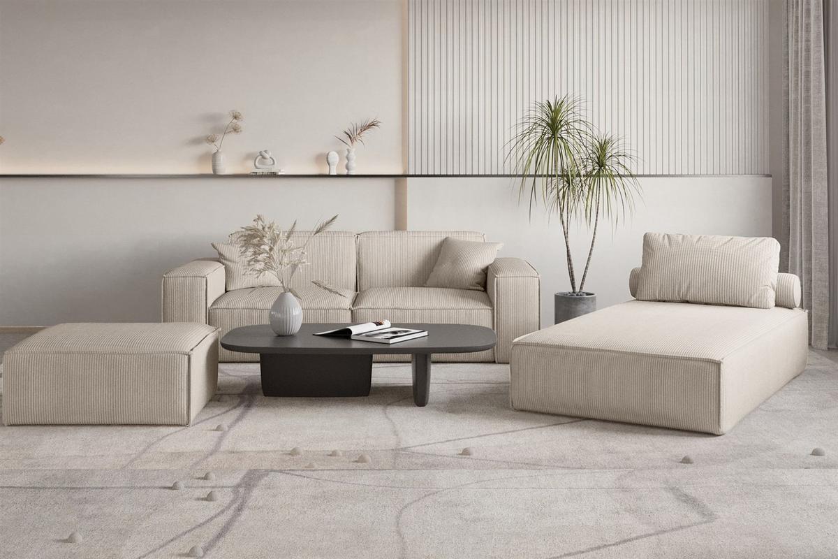 POLSTERHOCKER Celes Premium 85x85cm - Beige, Holzwerkstoff/Textil (85/40/85cm) - Fun Möbel