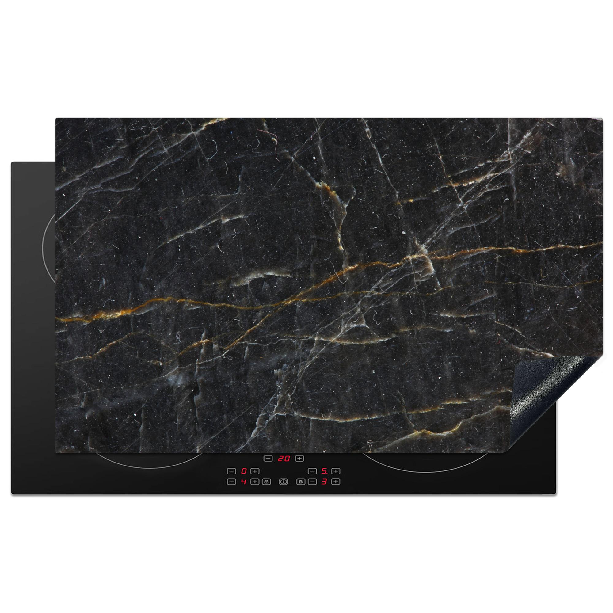 HERDABDECKPLATTE Marmor - Schwarz - Gold - Grau - Marmorstruktur Induktionsmatte 83x51 cm - Goldfarben, Kunststoff (83/51.5/0.2cm) - MuchoWow