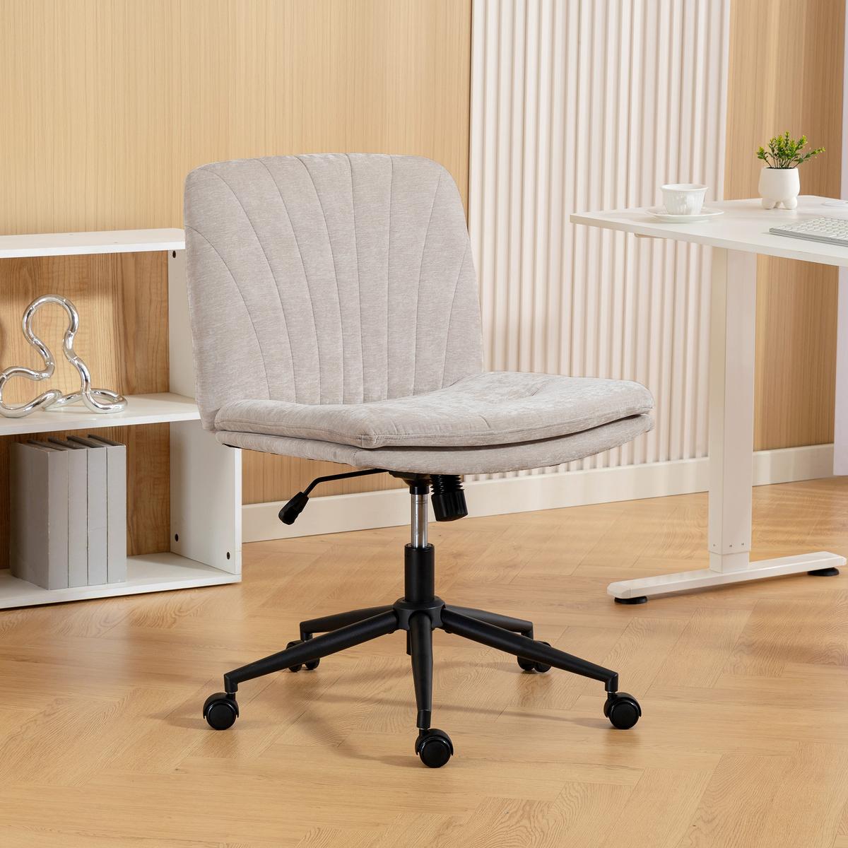 HOMEOFFICE-STUHL Polyester Beige - Beige/Schwarz, Textil/Metall (62/93/67cm) - HOMCOM