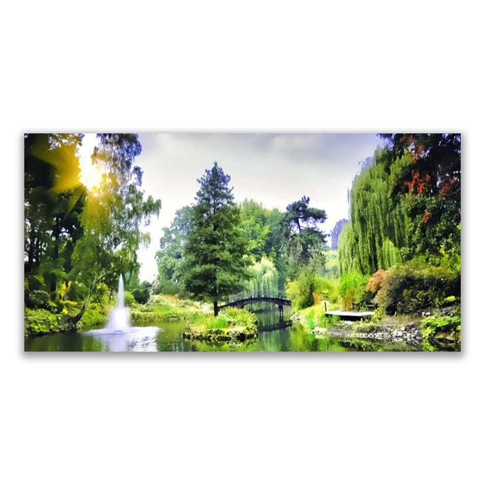 LEINWANDBILD 140x70 cm Waldlandschaft mit Fluss - Dunkelgrün/Hellblau, Textil (140/4cm) - TULUP