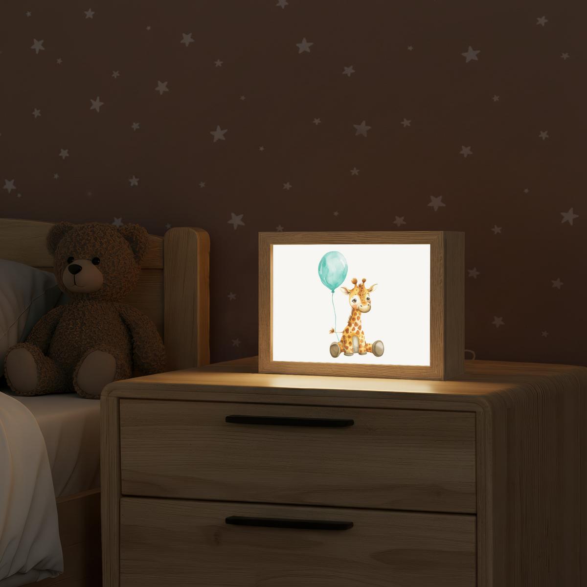 NACHTTISCHLAMPE Giraffe - Baby - Tiere - Blauer Ballon 20x15 cm - Weiß, Holzwerkstoff (8/20/15cm) - OnlyWow