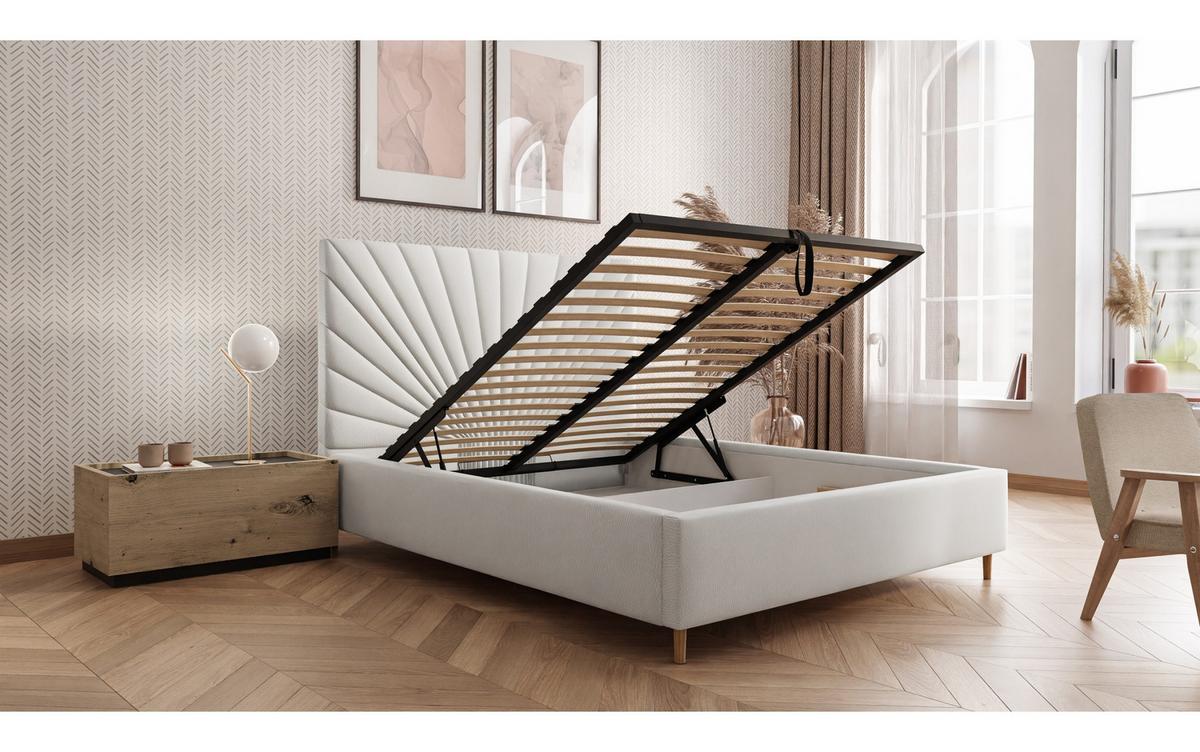 POLSTERBETT SUNNY 160x200 cm Madryt 920, 34 Holzlatten, Kopfteil 131 cm - Weiß, Textil (160/200cm) - Lookway