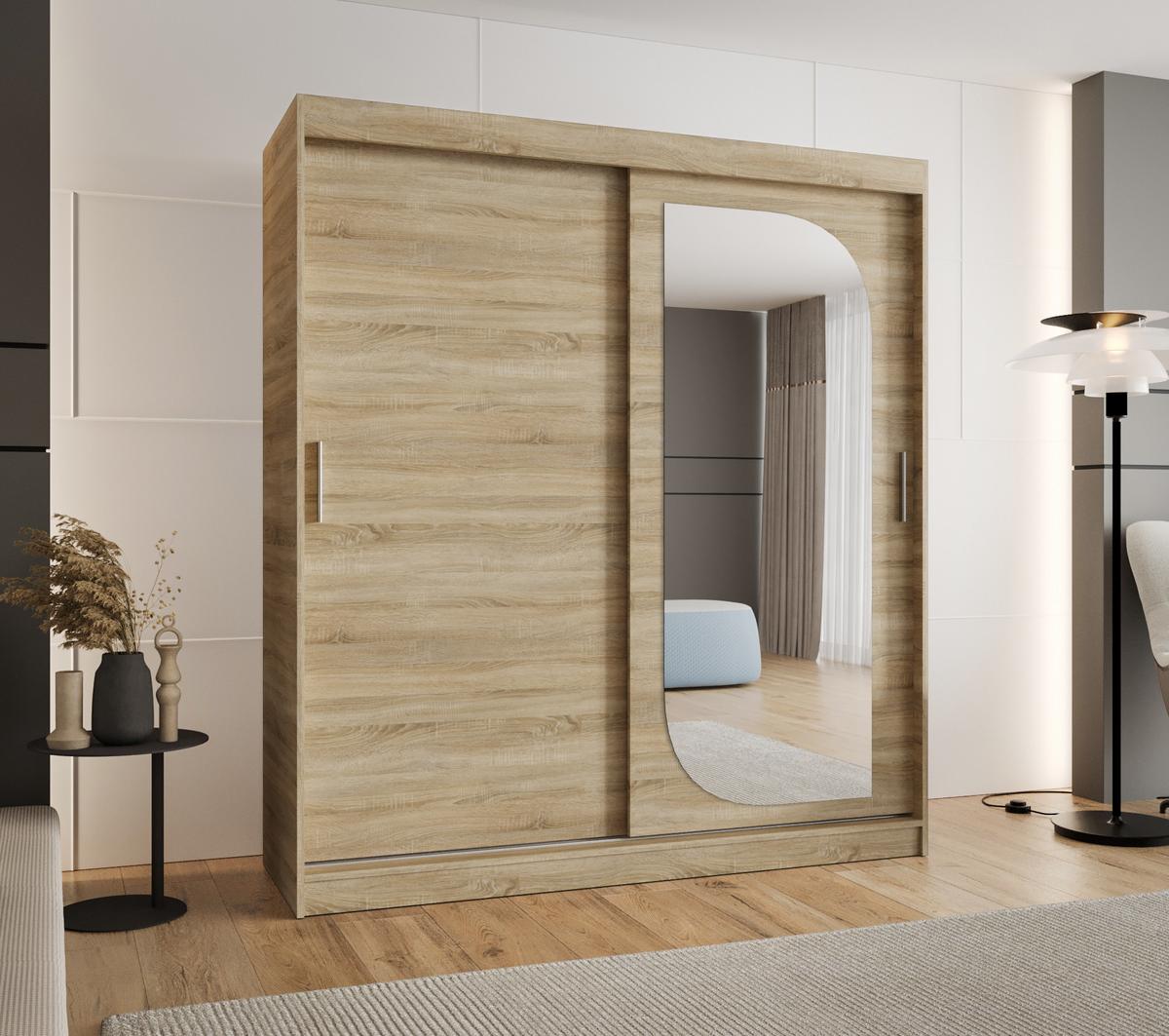 SCHIEBETÜRENSCHRANK mit Spiegel LUCY 200/180/62 2-türig - Silberfarben/Sonoma Eiche, Holz (180/200/62cm) - MÖBEL KRYSPOL