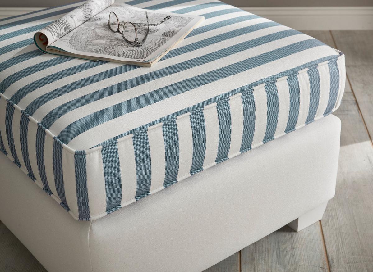 SESSEL creme blau gestreift, Landhaus 95 cm, Loungesessel Set inklusive Hocker - Blau/Creme, Holz/Textil (95/88/161cm) - Furn.Design