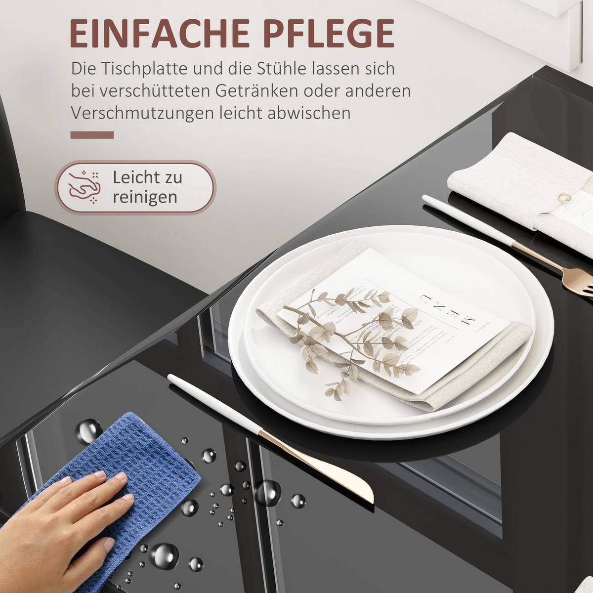 ESSGRUPPE 3er Set Gehärtetes Glas Metall Schwarz - Schwarz, Metall (75/75/75cm) - HOMCOM