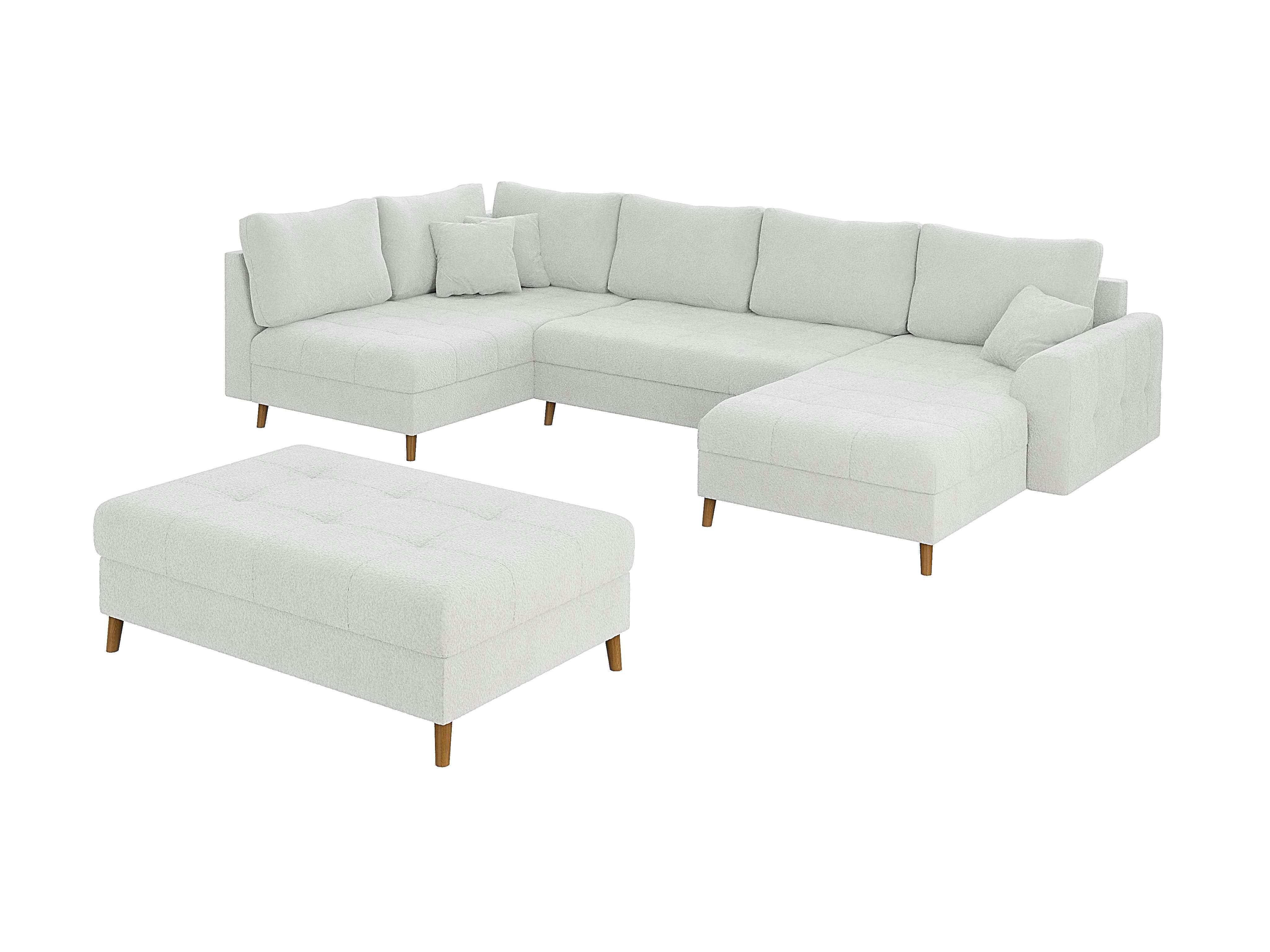 WOHNLANDSCHAFT inkl. Hocker Henrik Weiß Boucle - Weiß/Braun, Holz/Textil (310/81/161cm) - S-Style