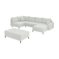 WOHNLANDSCHAFT inkl. Hocker Henrik Weiß Boucle - Weiß/Braun, Holz/Textil (310/81/161cm) - S-Style