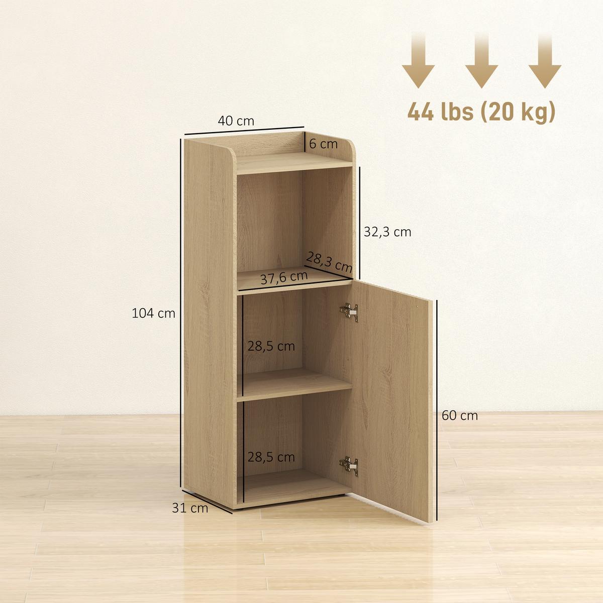 BADEZIMMERSCHRANK Spanplatte MDF Eiche - Eichefarben/Schwarz, Holzwerkstoff/Metall (31/104/40cm) - HOMCOM
