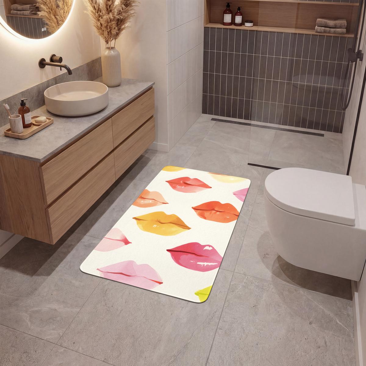 BADEMATTE Lippen - Bunt - Glänzend 60x90 cm - Rosa, Textil (60/90cm) - OnlyWow