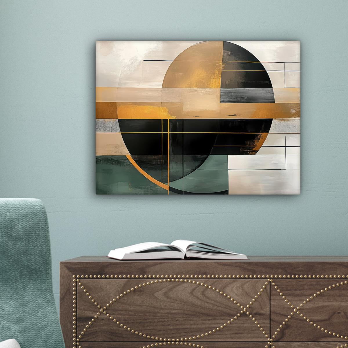 LEINWANDBILD Abstrakt - Gold - Bronze - Grün - Formen - Modern Wandbild 40x30 cm - Multicolor, Textil (40/30cm) - MuchoWow