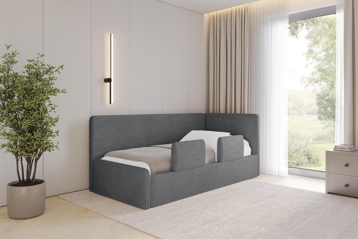 EINZELLBETT Jugendbett mit Bettkasten und Matratze H3/H4, Links - NORY 100x200 Dunkelgrau - Graphitfarben, Holzwerkstoff/Textil (100/200cm) - ALTDECOR