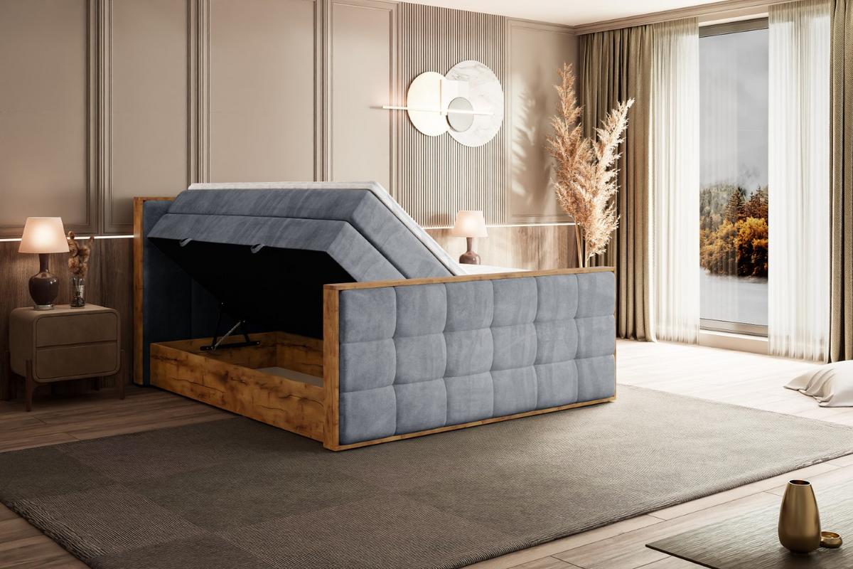 BOXSPRINGBETT mit Matratze H3|H4 und Lattenrost - LOLLI7-Z KING-200x200 - Grau Casablanca - Grau, Holzwerkstoff (200/200cm) - ALTDECOR