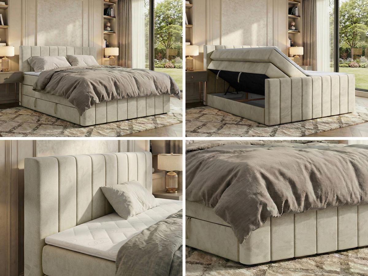 BOXSPRINGBETT ALVER KING DUO 180/200 - Beige Velvet - H4 - Beige, Textil (180/200cm) - MKS