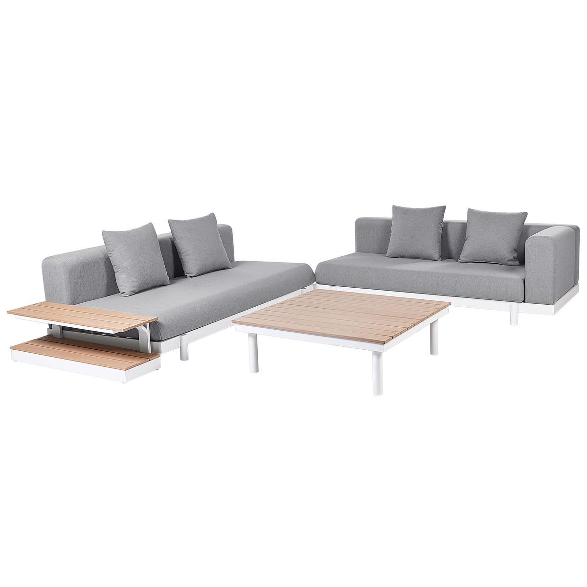 LOUNGE SET 5-Sitzer Aluminium weiß Auflagen grau Missanello - Weiß/Grau, Textil - Beliani